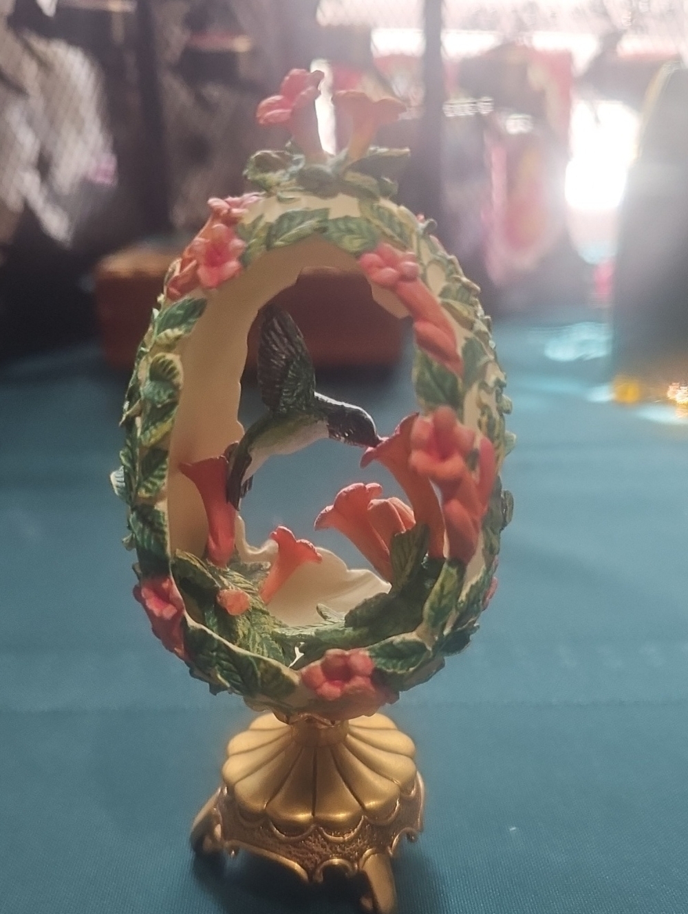 Vintage House of Fabergé "Jewels in the Garden" Hummingbird Egg Figurine